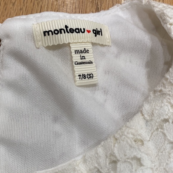 Monteau girl  white lace style dress w bow in back sz 7/8 girls sparkle belt - Picture 5 of 6